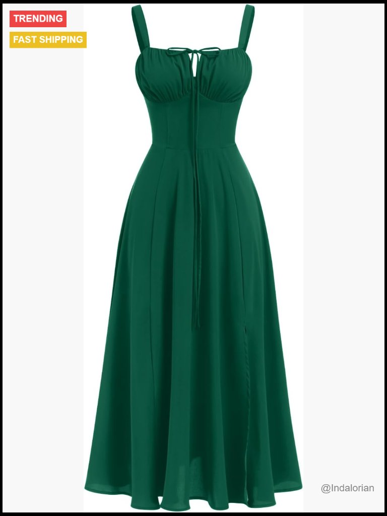 Women Floral Corset Sundress Lace Up Midi A-Line Split Sleeveless Summer Dress
